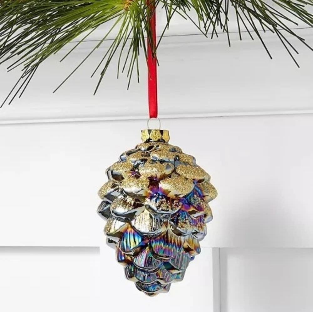 Macy's Holiday Lane Midnight Blue Glass Blue Pinecone Ornament Set Of 12 New Box